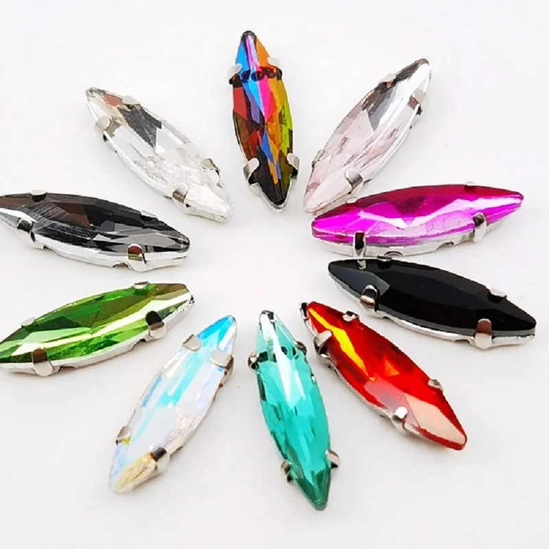 4*15mm Mix color horse eye shape Glass Crystal sew on rhinestones silvery claw for Diy shose accessories