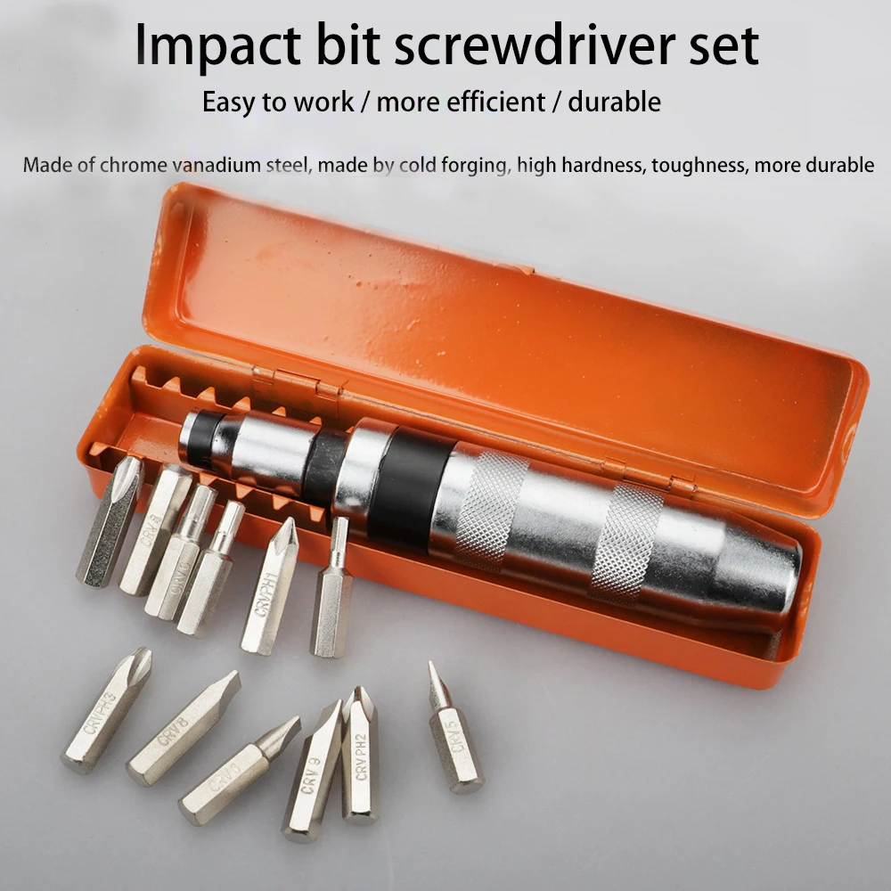 13pcs/Set Portable Impact Driver Screwdriver With Magnet For Automotive Repair Machinery Screwdriver With Non-Slip Handle