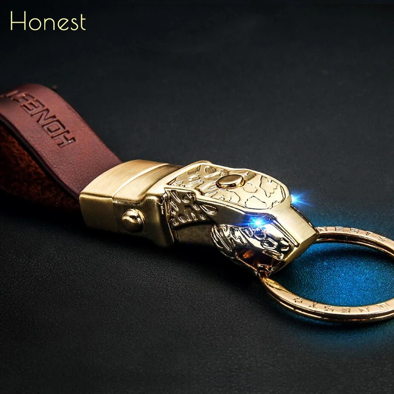 Honest Men Women Car Key Chain High-Grade LED Lighting Custom Engraved Keychains Leather Rope Jewelry Key Ring Holder Best Gift