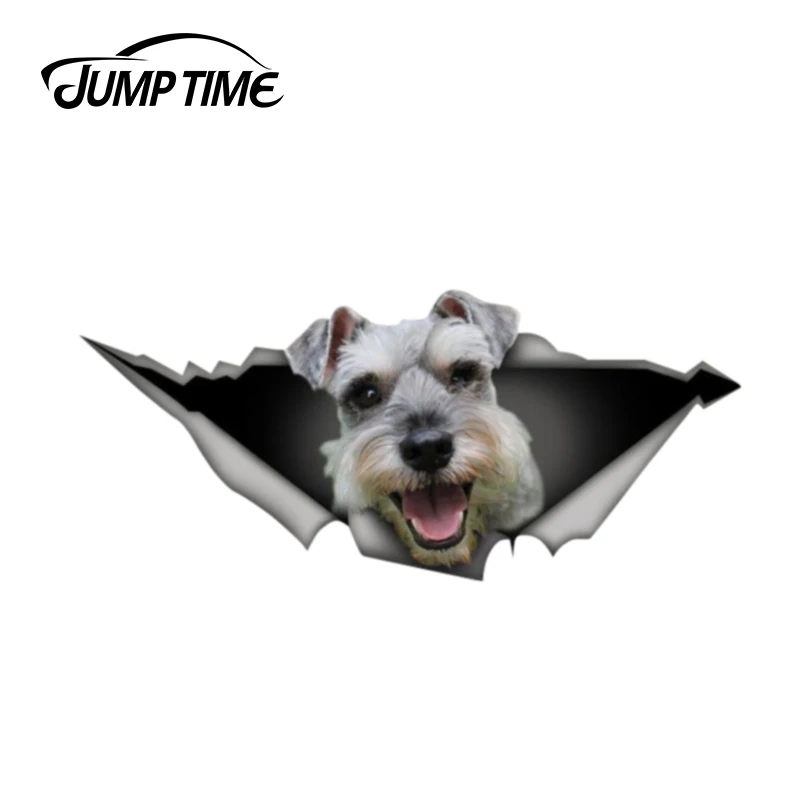 Jump Time 13cm x 5.7cm Schnauzer car sticker Laptop Decal 3D Pet Graphic Vinyl Decal Car Window Bumper Car Stickers