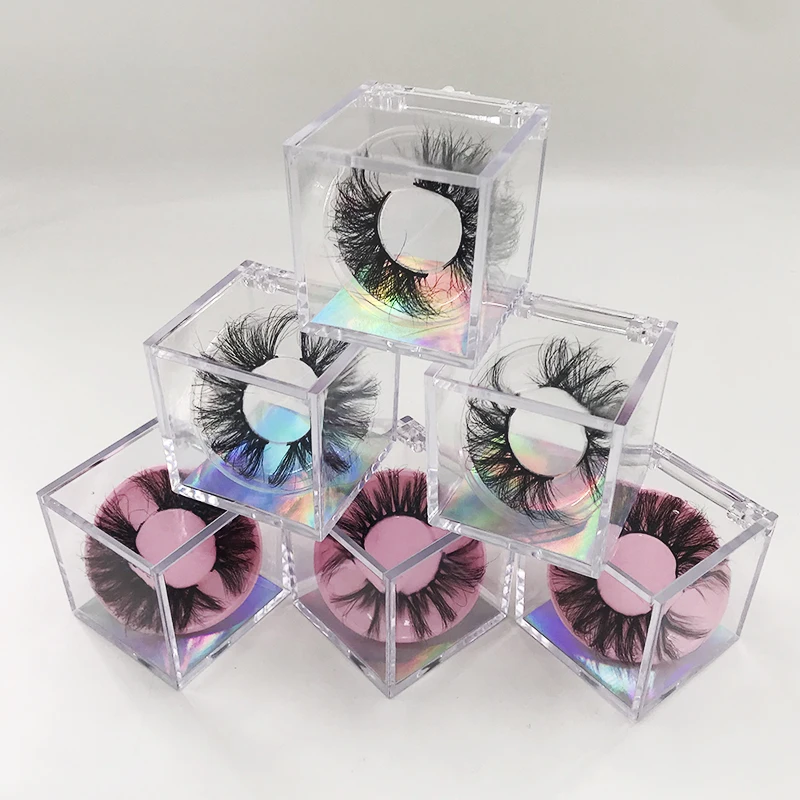 

Custom Clear Cube box Dramatic 3D 5D 25mm 27mm Mink Lashes Empty Square box