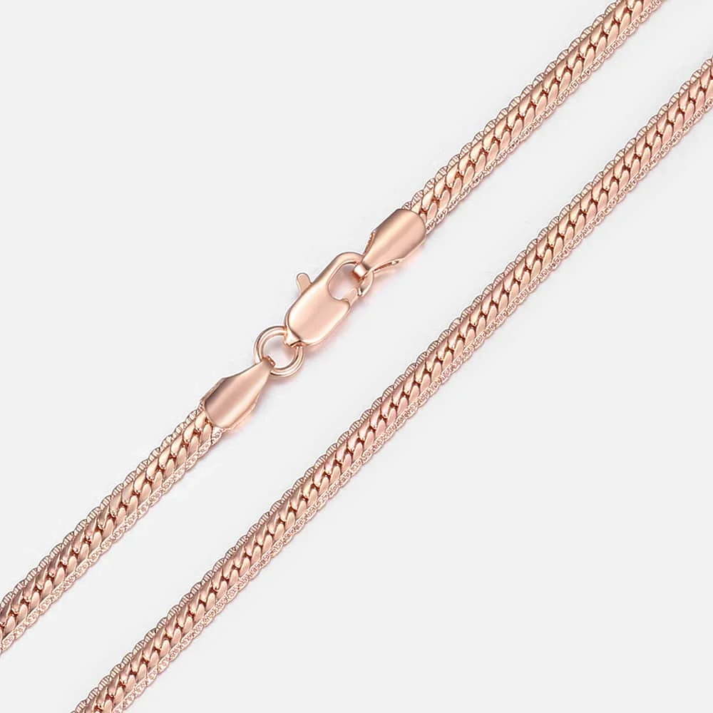 -5mm Necklace Hammered Close Curb Cuban Chain for Womens Mens 585 Rose Gold Color Necklace 50cm 60cm Fashion Jewelry CN03