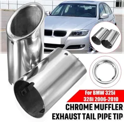 2PCS Car Exhaust Muffler Stainless Steel Tail Pipe Tip Chrome For BMW E90 E92 325i 328i 3 Series 2006 2007 2008 2009 2010