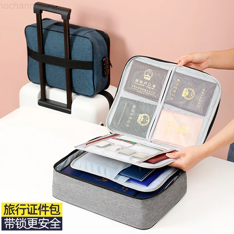 Functional Certificate Storage Bag, Large Capacity, Document Container, Luggage, Travel Passport, Waterproof File Bags