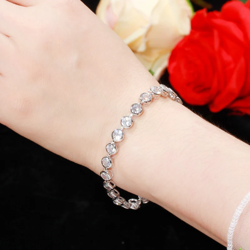 CWWZircons Classic Silver Color Round Shiny Cubic Zirconia Bridal Wedding Party Tennis Bracelets Jewelry for Women CB075