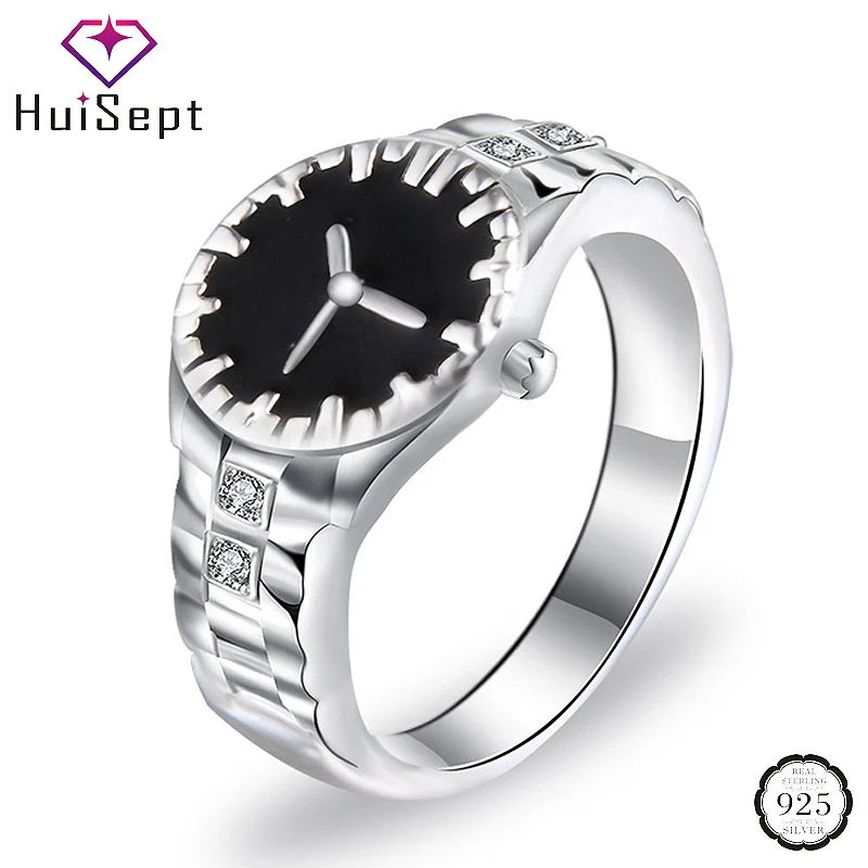 

HuiSept Women Ring 925 Silver Jewelry Accessories Watch Shaped Zircon Gemstone for Wedding Party Gifts Ornaments Wholesale Rings