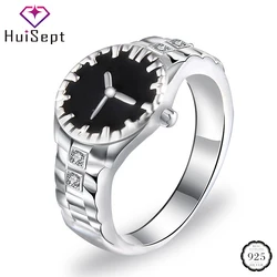 HuiSept Women Ring 925 Silver Jewelry Accessories Watch Shaped Zircon Gemstone for Wedding Party Gifts Ornaments Wholesale Rings