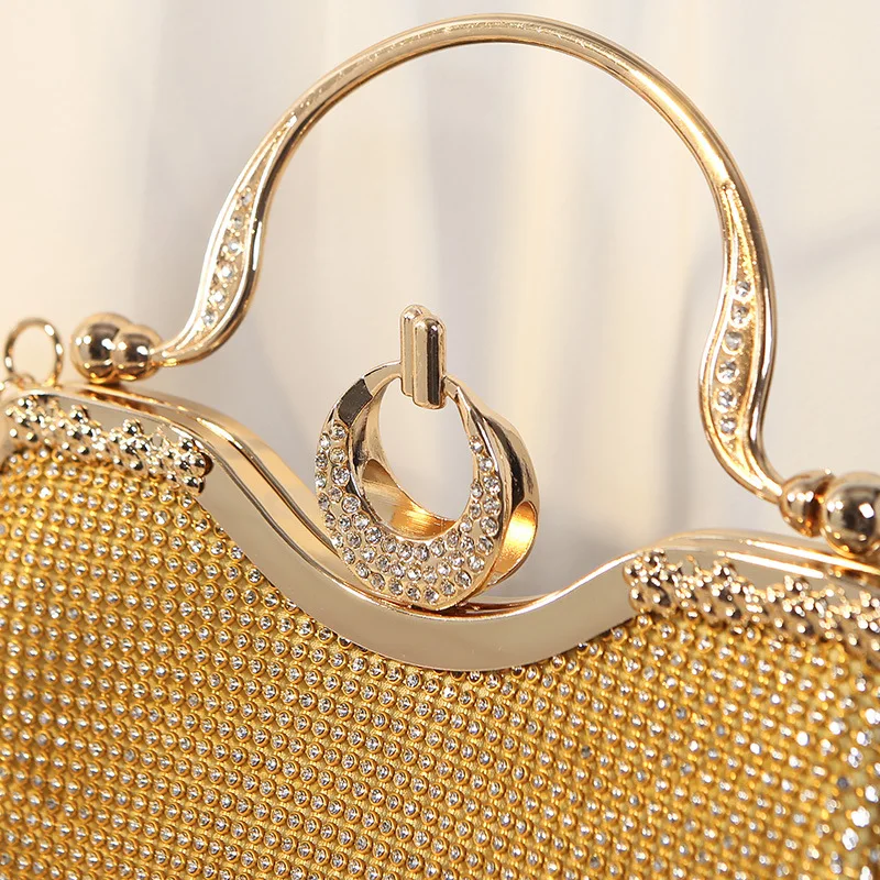 Bolso de mano con diamantes para mujer, Cartera de diseñador de lujo para boda, bolso de noche dorado y plateado, bolso de hombro con cadena