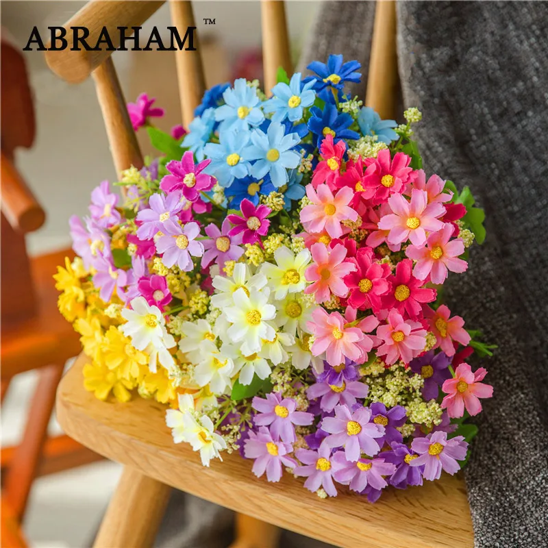 33cm 28 Heads Artificial Daisy Silk Flower Bouquet Mini White Flowers Head Autumn Decoration Floral For Home Wedding Party Decor