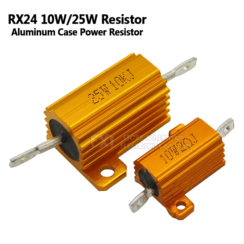 1PCS 10W 25W Aluminum Power Metal Shell Case Wirewound Resistor 0.01 ~ 30K 1 2 3 5 6 8 10 20 100 150 1K 10K ohm Igmopnrq RX24 5W