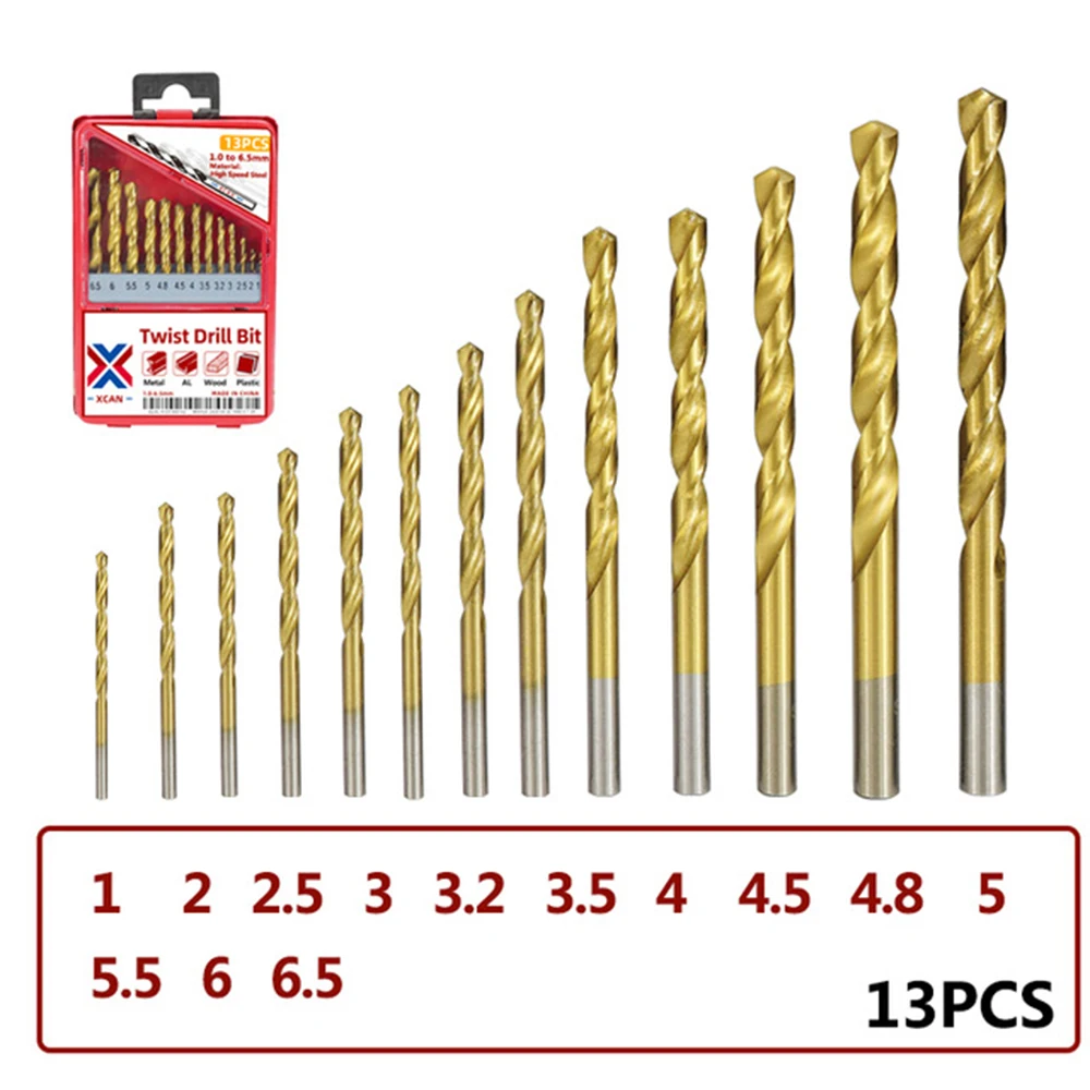 

Twist Drill Bit Set 1.0-13mm Titanium Coated HSS Wood Metal