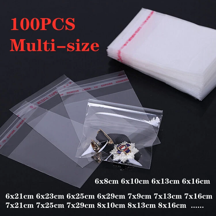 100pcs/multi-size Transparent Self-adhesive Sealing Opp Plastic Cellophane Gift Candy And Jewelry Packaging Bag