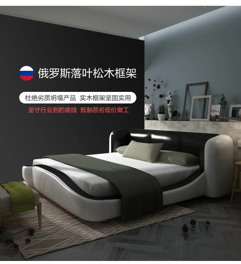 Real Genuine cow leather bed Soft Beds Bedroom camas lit muebles de dormitorio yatak mobilya quarto unique designer furniture