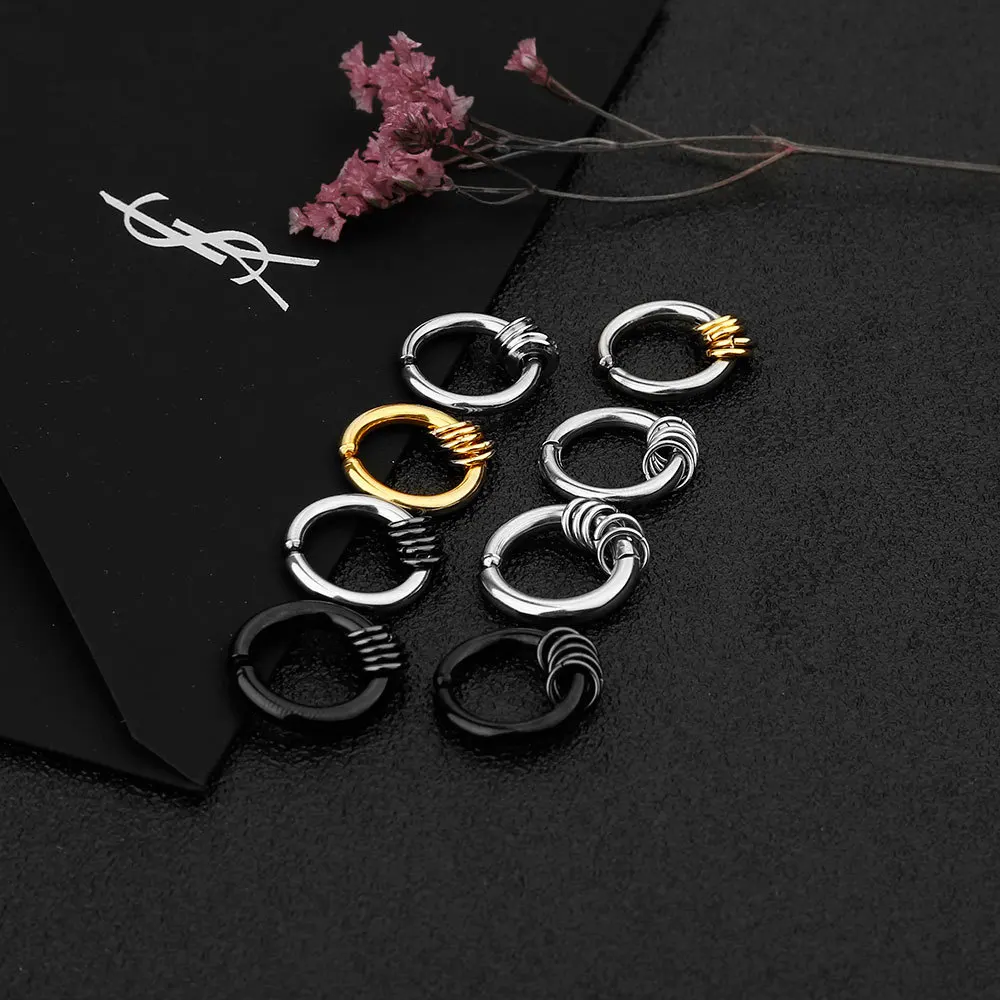 Fake Hoops Men\'s Stainless Steel Painless Clip on Ear Earrings for Teens Women Male Punk Cool Stuff Non Piercing Without Holes