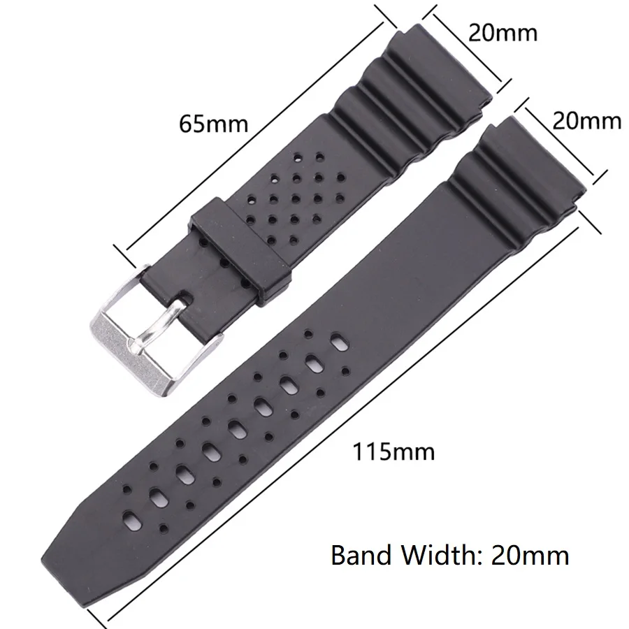 20mm Watchbands Silicone Rubber Watch Band For Replace Electronic Wrist Watch Band Sports Straps Silver Stainless Steel Buckle