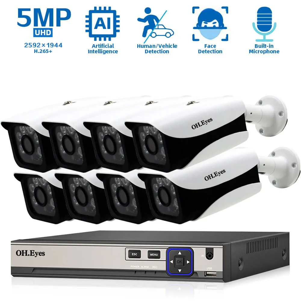 

5MP POE IP Camera Set XMEYE 4K 8CH NVR Kit Outdoor Waterproof CCTV IP Bullet Security Camera Video Surveillance System Kit 10CH