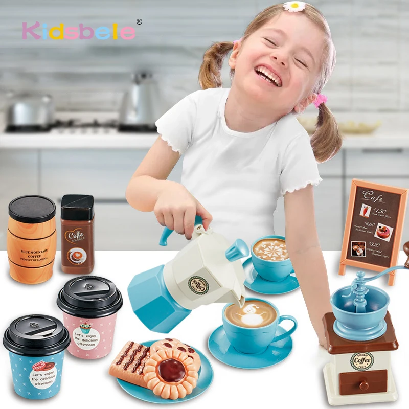 Kids Coffee Machine Toy Set Kitchen Toys Simulation Food Toaster Bread Coffee Cake Pretend Play Game Gift Toys For Children