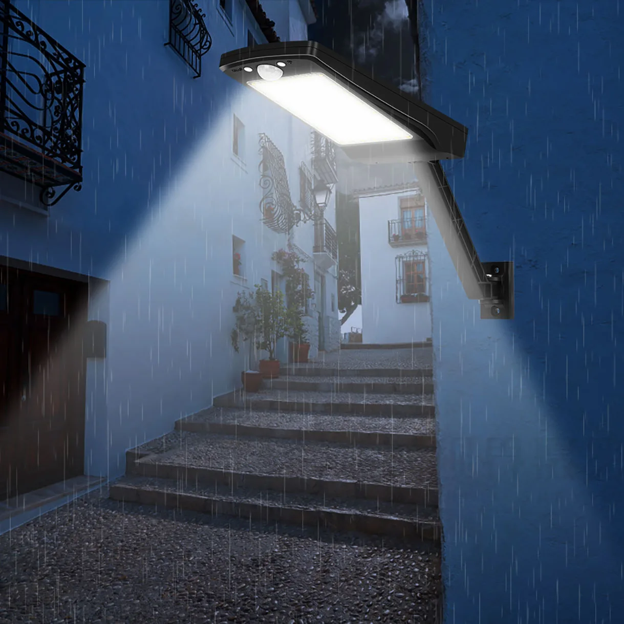 solar lamp post lights outdoor Waterproof pir Motion Sensor spotlight remote controller rotable pole light#