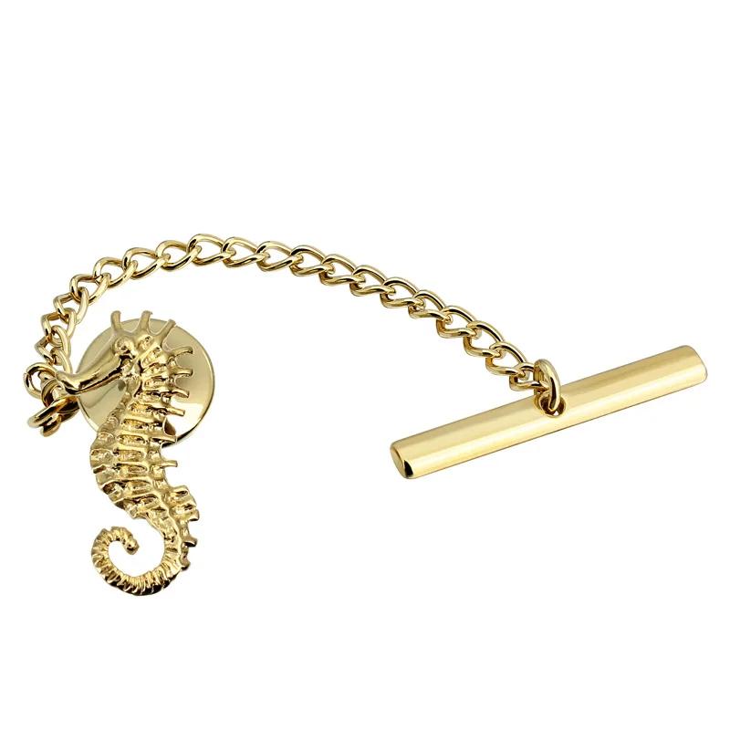 HAWSON New Design Seahorse Tie Tack Pin with Safety Chain for Regular Necktie Men's Jewelry