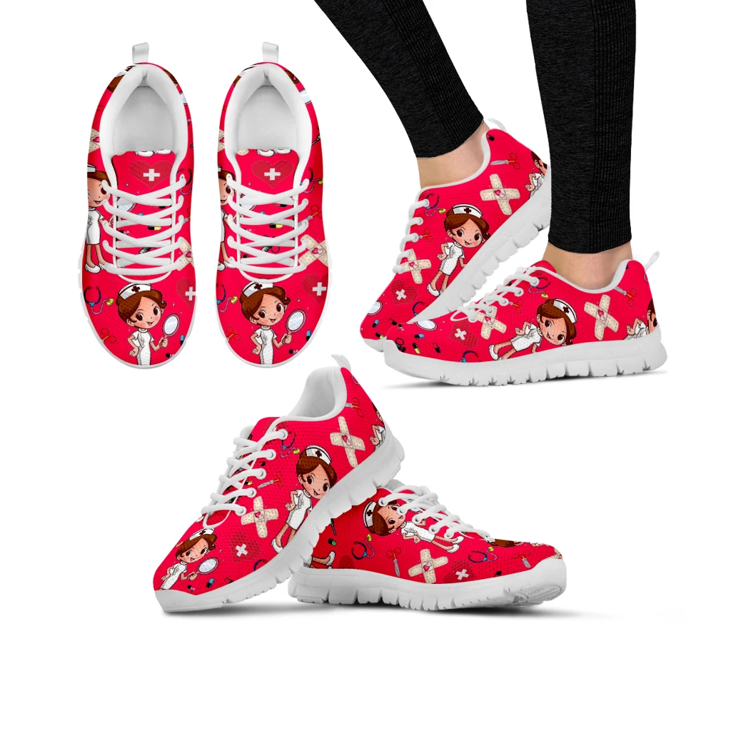 

FORUDESIGNS Red Color Women Flats Shoes Funny Cartoon Nurse Pattern Female Spring/Autumn Sneakers Woman Students Girls Footwear