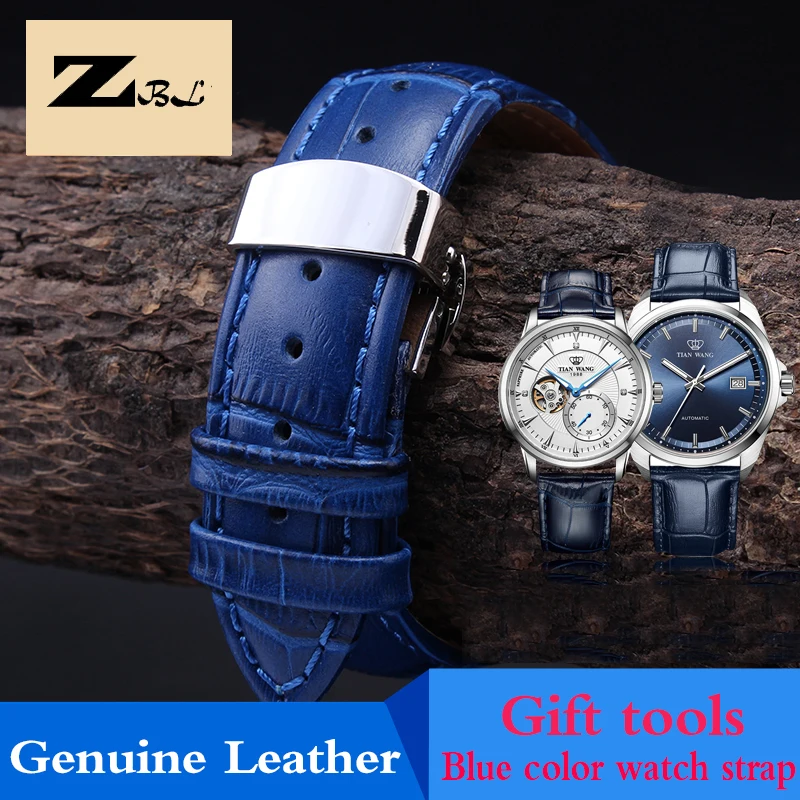 12 14 16 18 19 20 21 22 23mm Blue color Genuine Leather Watchband Strap Men and Women Watchband For Citizen Rossini Watch band