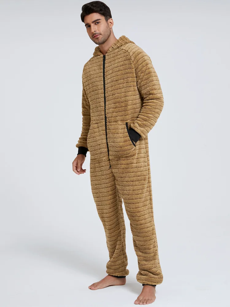 Männer Solide Flanell Pyjamas Overalls Langarm Homewear 2021 Overalls Hoode Nachtwäsche