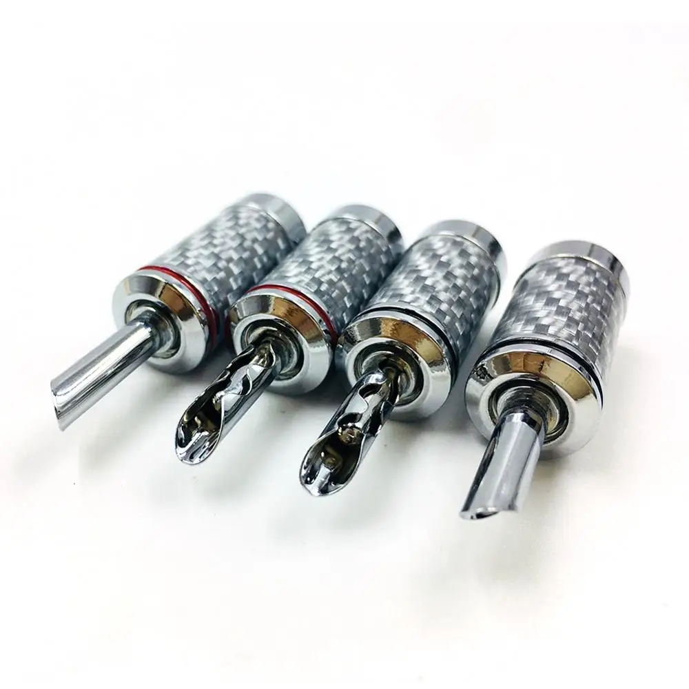 4Pcs High Quality HIFI  Rhodium plating Carbon Fiber Speaker Cable BFA Banana Male Terminal Jack Plug Audio Connector