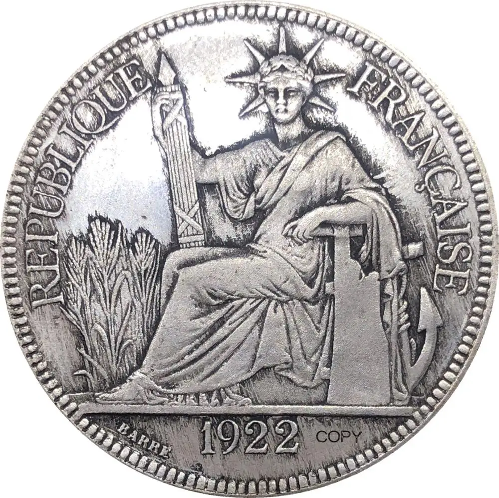 Монеты с посеребрением, французский Индокитай 1922 A 1, пиастровая коммерция