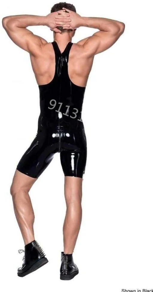 Handmade Natural Latex Sleeveless Catsuit Rubber Bodysuit Men's Latex Jumpsuit  with Back to Crotch Zipper Skin-Tight New Style