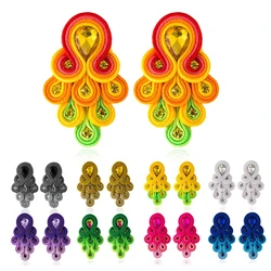 Handmade Fashion Soutache earrings for women Peacock Tail Shape Color Drop earring Crystal Decoration Ethnic boho jewelry 2021