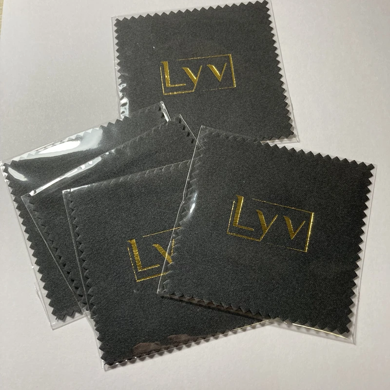 

300PCS Custom LOGO 8*8cm Gold Foil Silver Polish Cloth Individual Packed Silver Jewelry Cleaning Wiping Microfiber Suede Cloth A