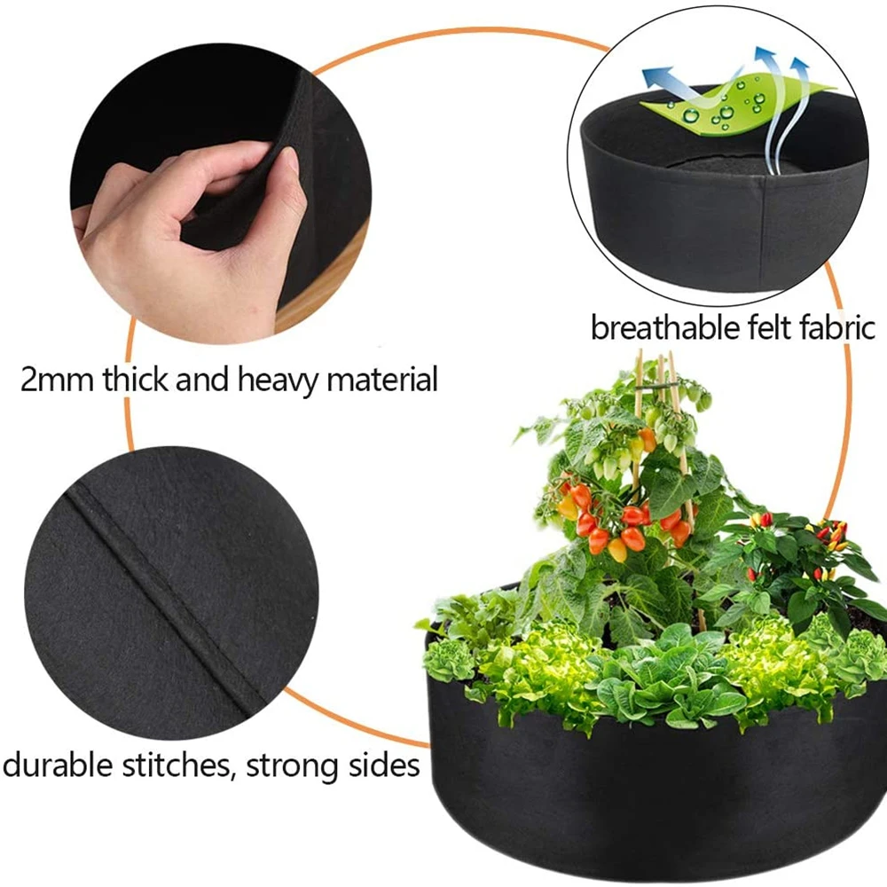 10/30/40/50/100 Gallons Fabric Garden Raised Bed Round Planting Container Grow Bags Fabric Planter Pot For Plants Nursery Pot