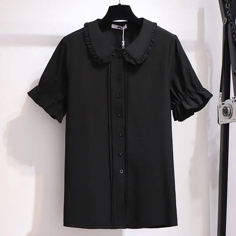 New 2021 summer plus size tops for women large blouse loose casual short sleeve chiffon shirt black white 3XL 4XL 5XL 6XL 7XL