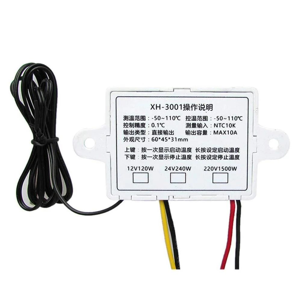 10A 12V 24V 110V 220VAC Digital LED Temperature Controller XH-W3001 For Incubator Cooling Heating Switch Thermostat NTC Sensor