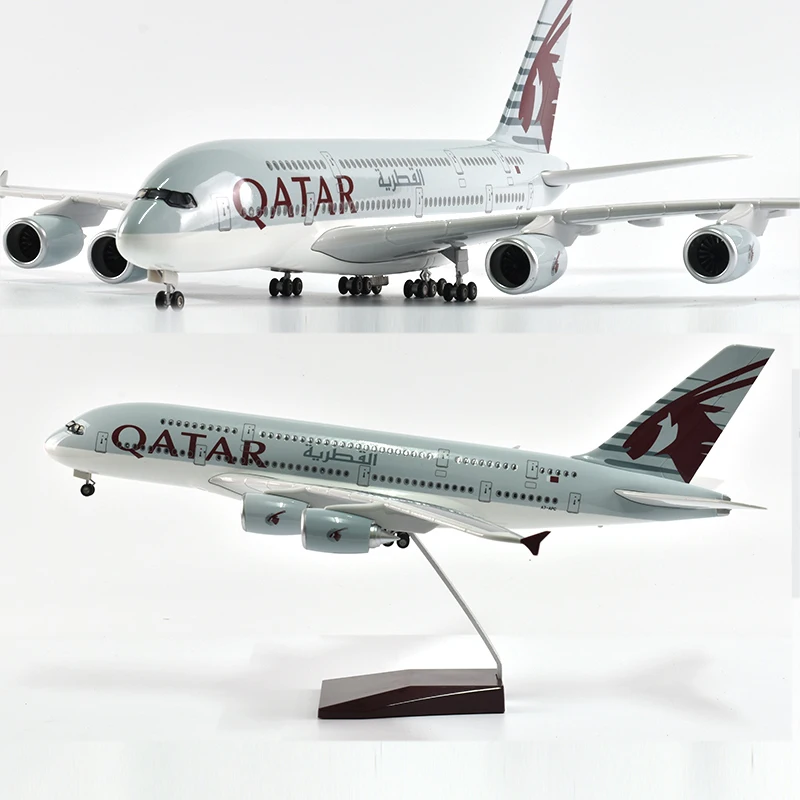 JASON TUTU 46cm Qatar Airbus 380 Plane Model Airplane Model Aircraft Model 1/160 Scale Diecast Resin Airplanes Planes W Light