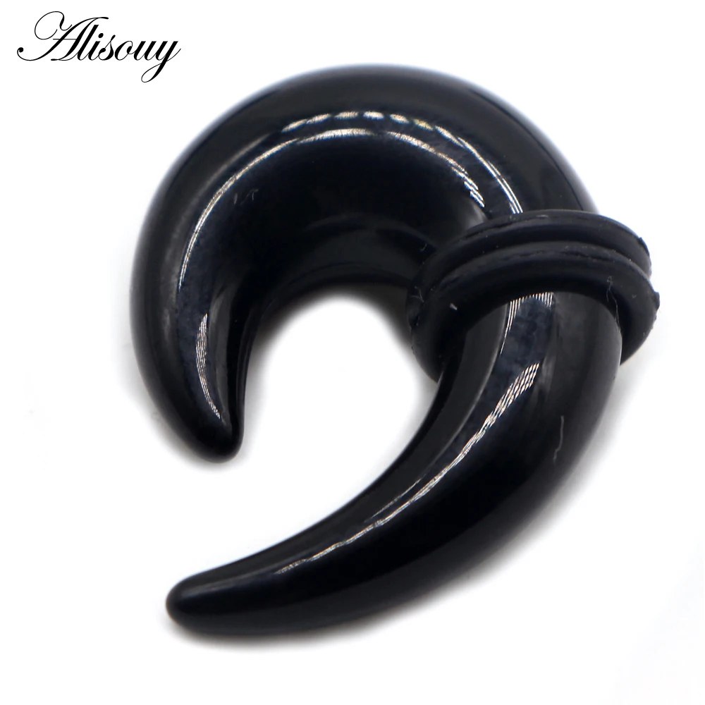 Alisouy 2pcs Acrylic Spiral Horn Ear Gauges Black Ear Taper Stretching Plugs and Tunnel Expanders Body Piercing Jewelry 2mm-14mm