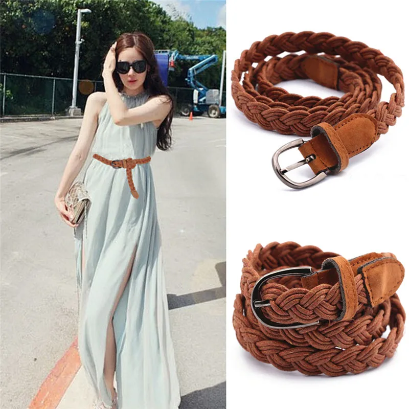 Women Elastic Cinch Belt  Wide Stretch Waist Band Hemp Rope Braid Belt