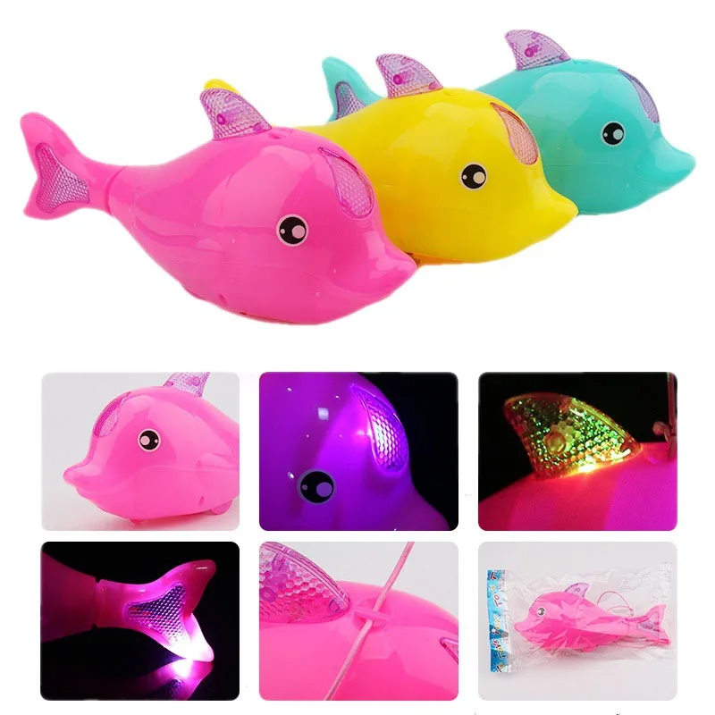 Brinquedos animais elétricos puxar corda luminosa peixe com luz música em movimento com tração corda balanço peixes animais brinquedos do bebê crianças presentes