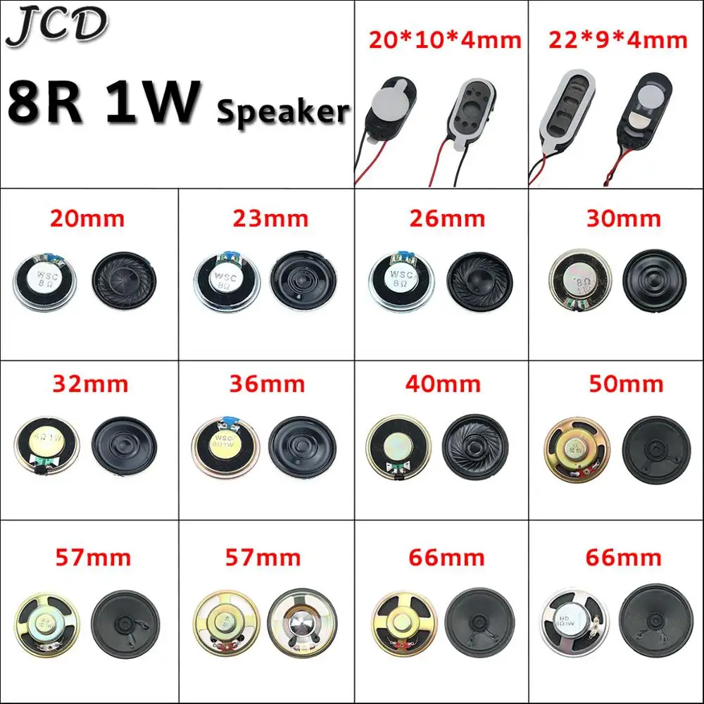 JCD 1PCS Ultra-thin Horn Speaker 8 Ohm 1W 8R Acoustic Loudspeaker Diameter 20 23 26 30 32 36 40 50 57 66 mm Speaker Replacement