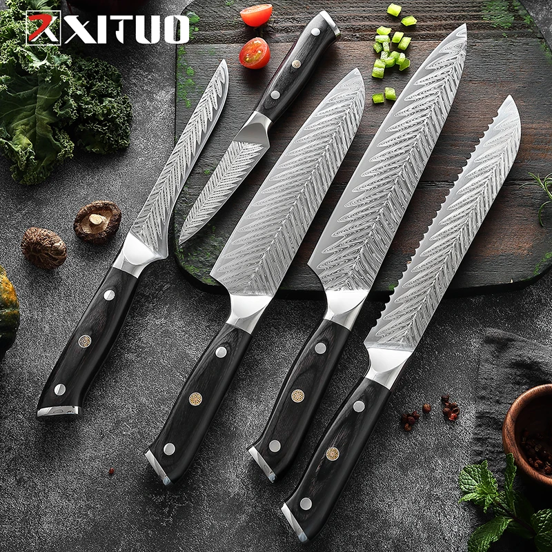 XITUO Laser Pattern Kitchen Knives Japanese Stainless Steel Chef Knife Meat Chopping Cooking Knife Cleaver Santoku Peeling Knife