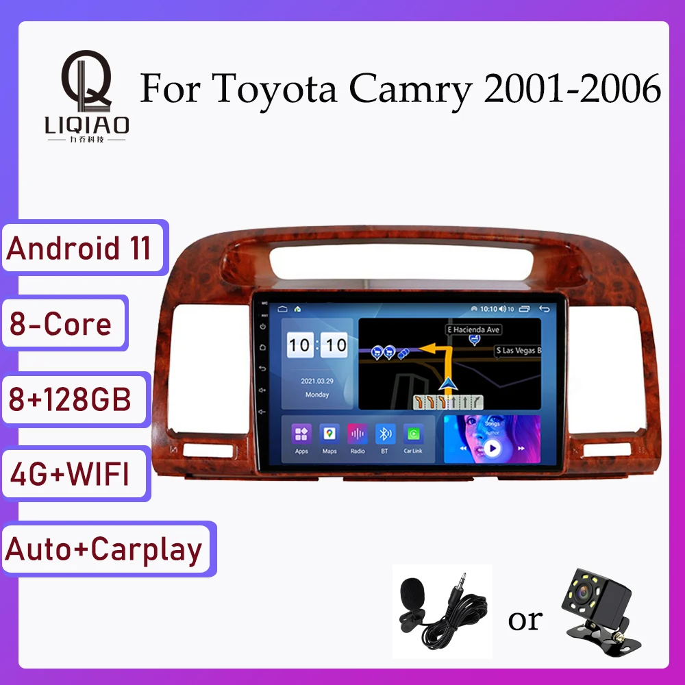 

2 din Car Multimedia Video Player Navigation GPS For Toyota Camry 5 XV 30 2001-2006 Android 11 QLED 1280*720P Touchscreen OBD BT