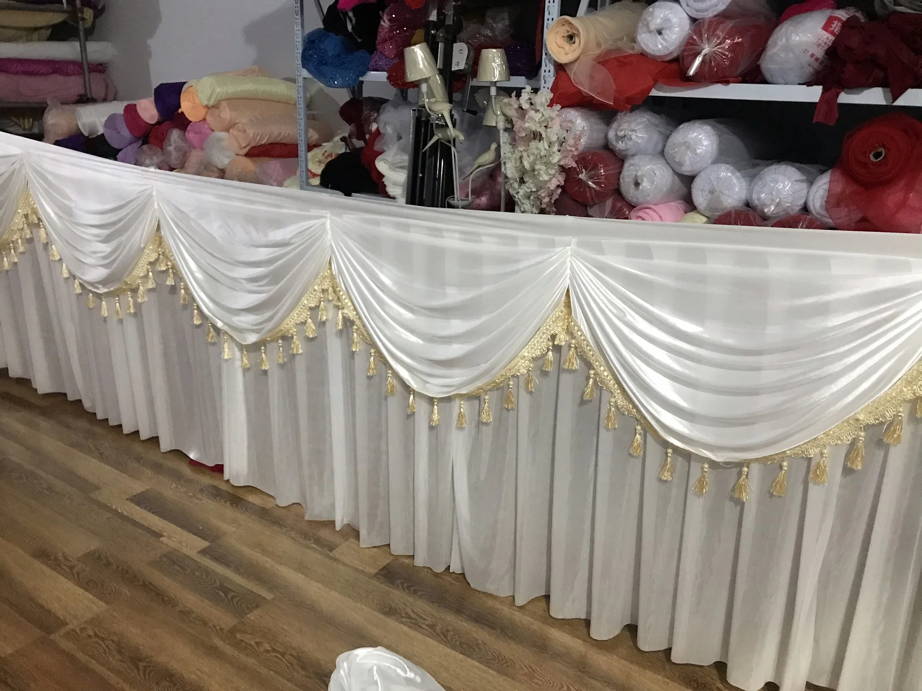 

Factory Supply 75cm Height Table Skirt for Baby Shower Birthday Party Outdoor Wedding Party Stage Table swag Skirts Decoration