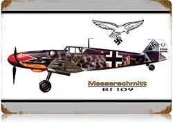 BF-109 Messerschmitt Second World War Plane Model Retro Metal Signs 8x12 inch