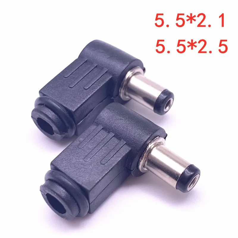 2/5Pcs Black 2.1mm x 5.5mm 2.5mm x 5.5mm DC Power Male Plug Jack Adapter 90 Degree Male 5.5*2.1 5.5x2.5mm