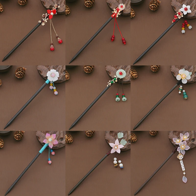 Hanfu ancient wood headdress hairpin go hair clasp tassel step wave hair female ancientry hair accessories in women