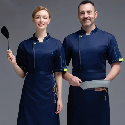 Estate Unisex Ricamato Traspirante Giacca Cuoco Uniforme Servizi di Ristorazione Manica Corta Abbigliamento Da Lavoro Da Forno Ristorante Hotel Chef Uniforme