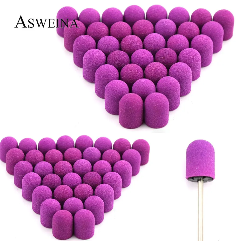 

20pcs 10*15/13*19 Purple Nail Sanding Caps With Rubber Pedicure Milling Cutter Electric Drills Bits Cuticle Tools Accessories