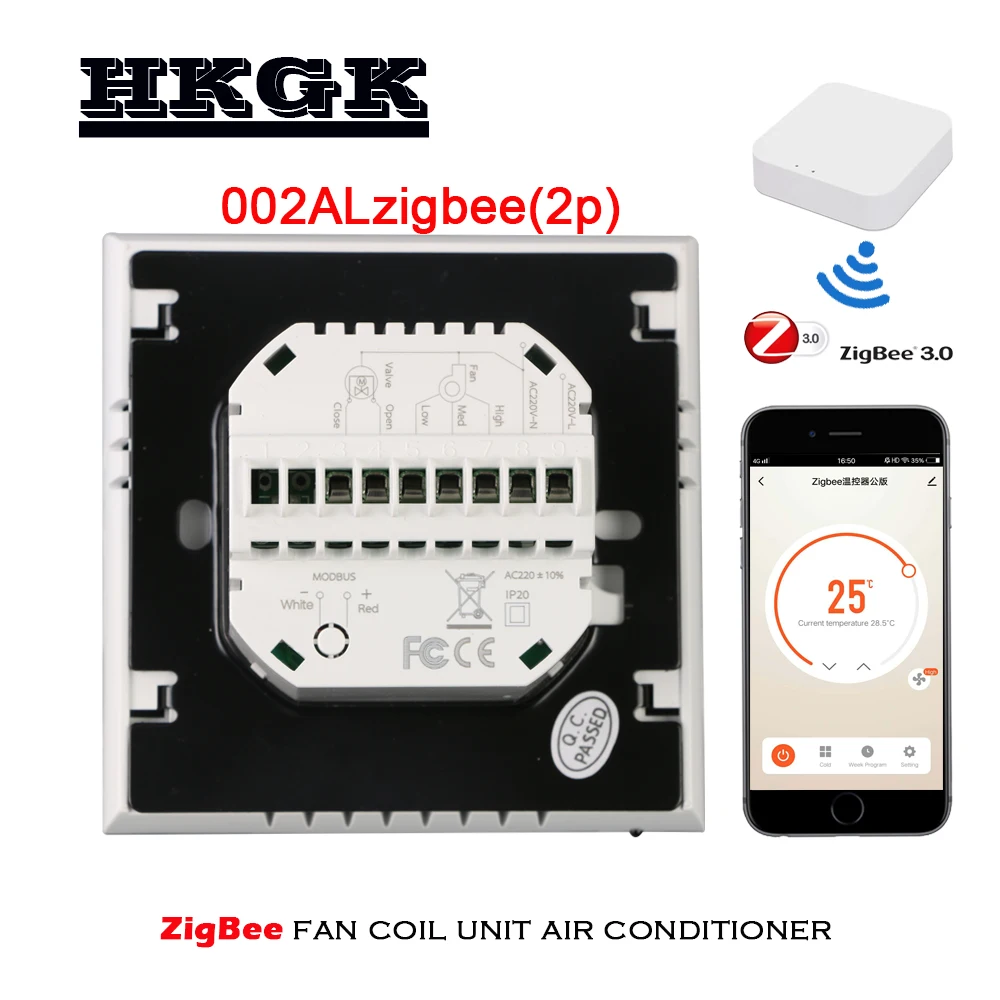 2pipe 4pipe ZigBee air conditioning thermostat programming, for heating and cooling, control with tuya APP Alexa Google home