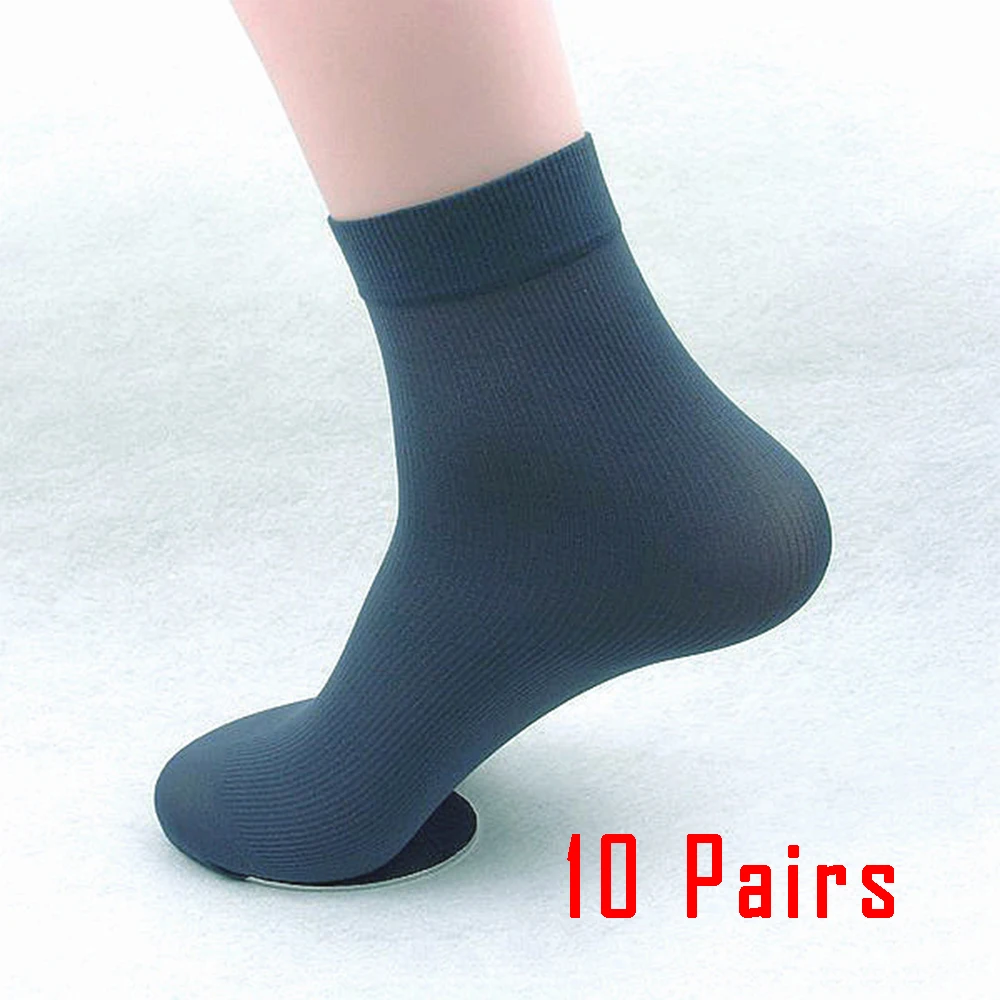 10 Pairs Summer Men\'s Socks Casual Business Ultra-thin Elastic Silky Bamboo Fiber Stockings Middle Socks Black White 5 Colors