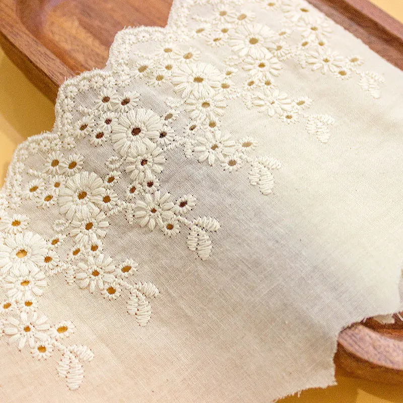 Wholesale 5Yds/lot 11cm wide handmade chrysanthemum embroidery lace cotton material curtain sofa decorative fabric X494